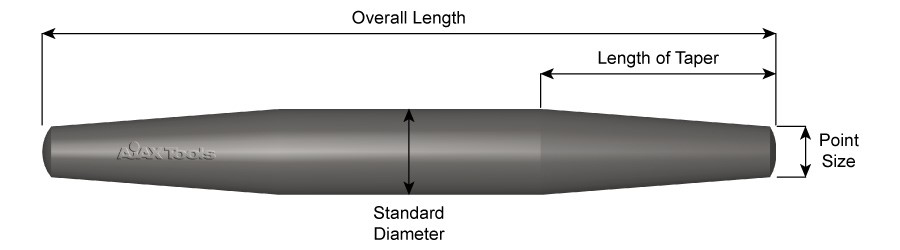 7/16"  Diameter, Barrel Drift Pin, 3/16" Point Size, 6" Long 611