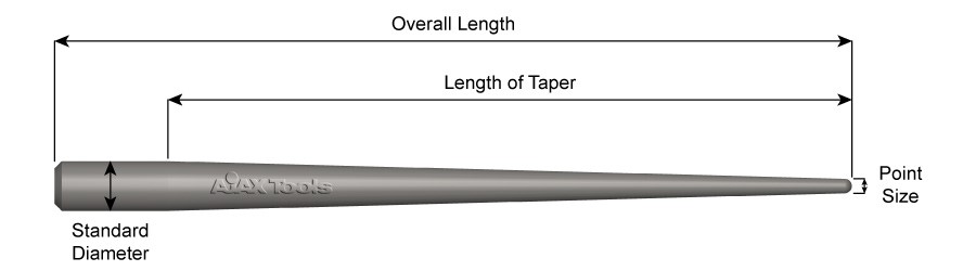 1-1/16" Diameter, Long taper Drift Pin, 5/16" Point Size, 8" Long 646