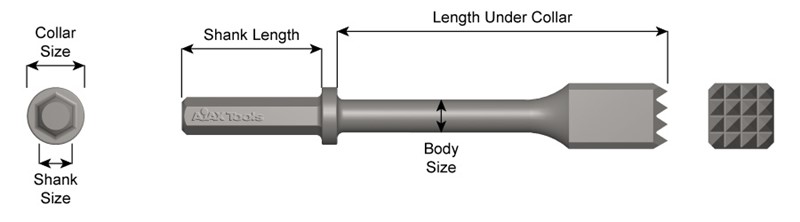 1" X 4-1/4" Shank, Paving Breaker Chisel, Bush Tool, 20010