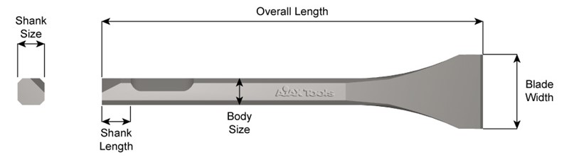 IR Shank, Weld Flux Scaler, 1-3/8" Scaling Chisel, 12" Long 383-12