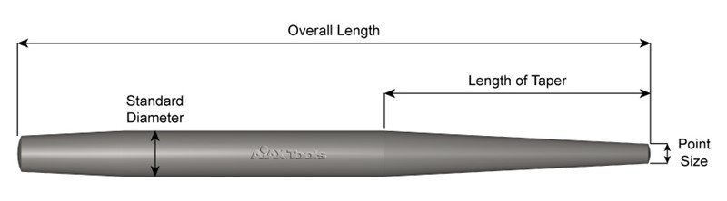 11/16" Diameter, Single End Drift Pin, 5/16" Point Size, 6" Long 603